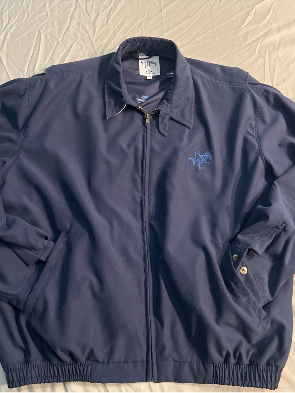 Guy Harvey Jacket Mens 2XL Blue Bomber Full Zip Marlin Fishing Lined Long Sleeve